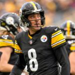 Pittsburgh Steelers quarterback Aaron Rodgers (8) comes off the field after failing to convert on third down in the second quarter of the NFL Week 11 game between the Pittsburgh Steelers and the Cincinnati Bengals at Acrisure Stadium in Pittsburgh on Sunday, Nov. 16, 2025. The Steelers led 10-6 at halftime.