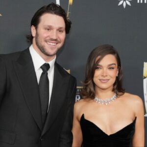 Josh Allen and Hailee Steinfeld on the red carpet before Super Bowl LIX NFL Honors at Saenger Theatre.