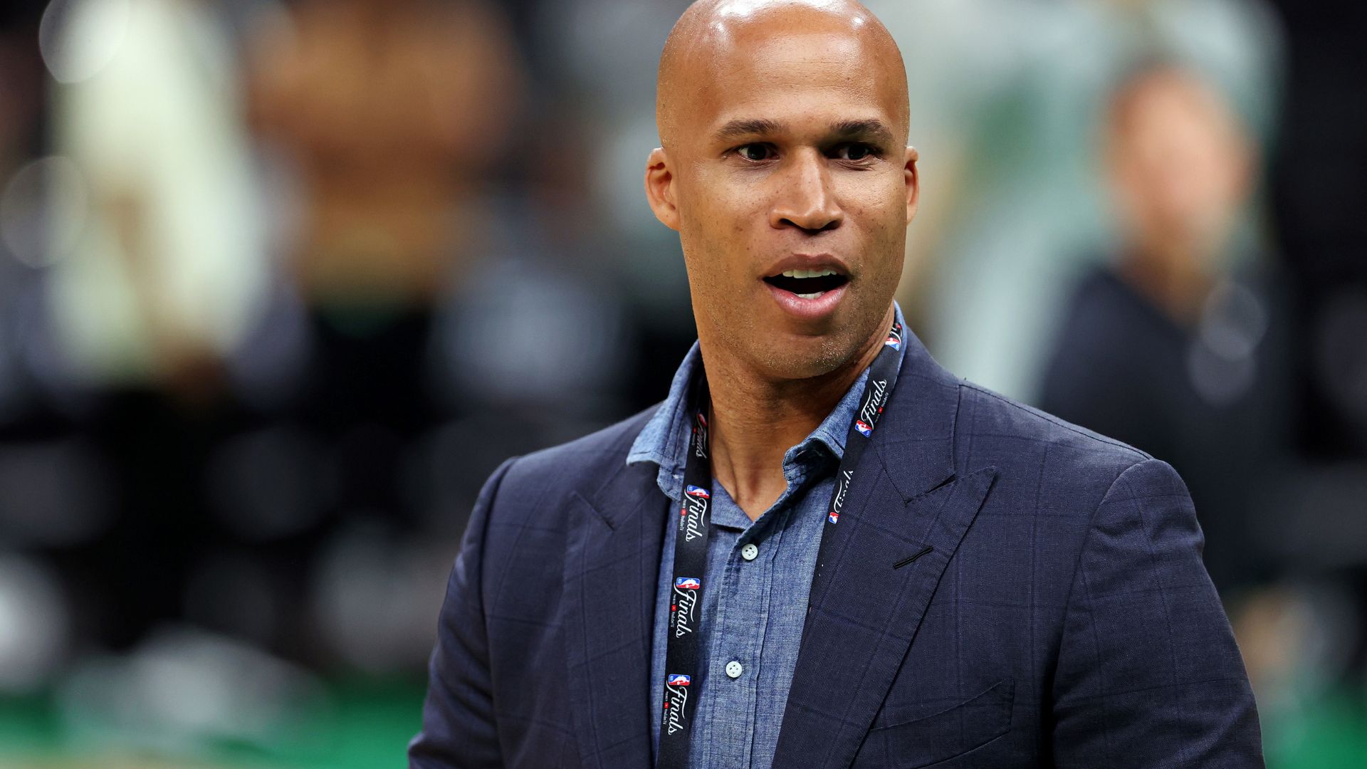 Jun 5, 2024; Boston, MA, USA; TV analyst and former player Richard Jefferson during the NBA Finals Media Day at TD Garden