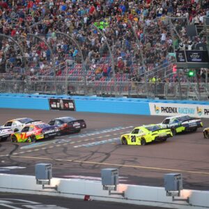 Nov 1, 2025; Avondale, Arizona, USA; NASCAR Xfinity Series driver Connor Zilisch (88) leads the restart during the Xfinity Series Championship race at Phoenix Raceway