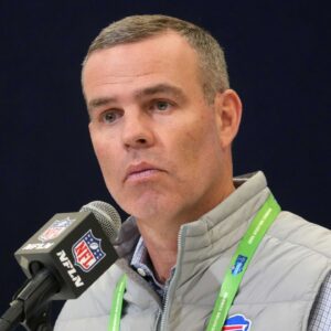 Buffalo Bills general manager Brandon Beane speaks during the NFL Scouting Combine at the Indiana Convention Center.