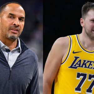 Nico Harrison (L), Luka Doncic (R)