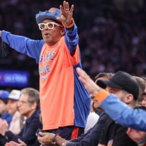 May 10, 2025; New York, New York, USA; Actor and filmmaker Spike Lee watches game three of the second round for the 2025 NBA Playoffs between the Boston Celtics and the New York Knicks at Madison Square Garden. Mandatory Credit: Wendell Cruz-Imagn Images