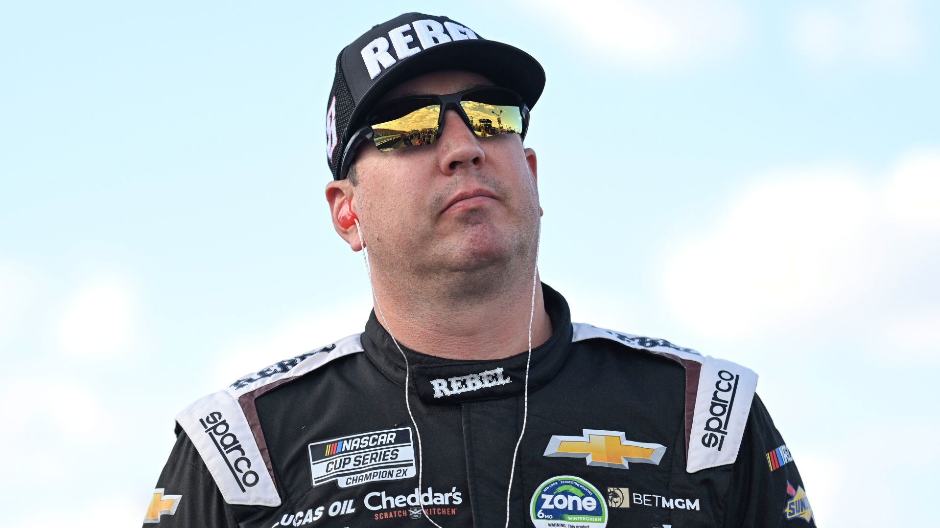 Sep 6, 2025; Madison, Illinois, USA; NASCAR Cup Series driver Kyle Busch (8) looks on during practice and qualifying for the Enjoy Illinois 300 at World Wide Technology Raceway.