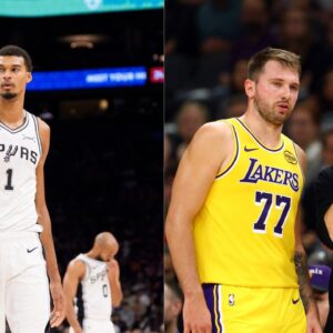 (L-R) Victor Wembanyama, Luka Doncic, and JJ Redick