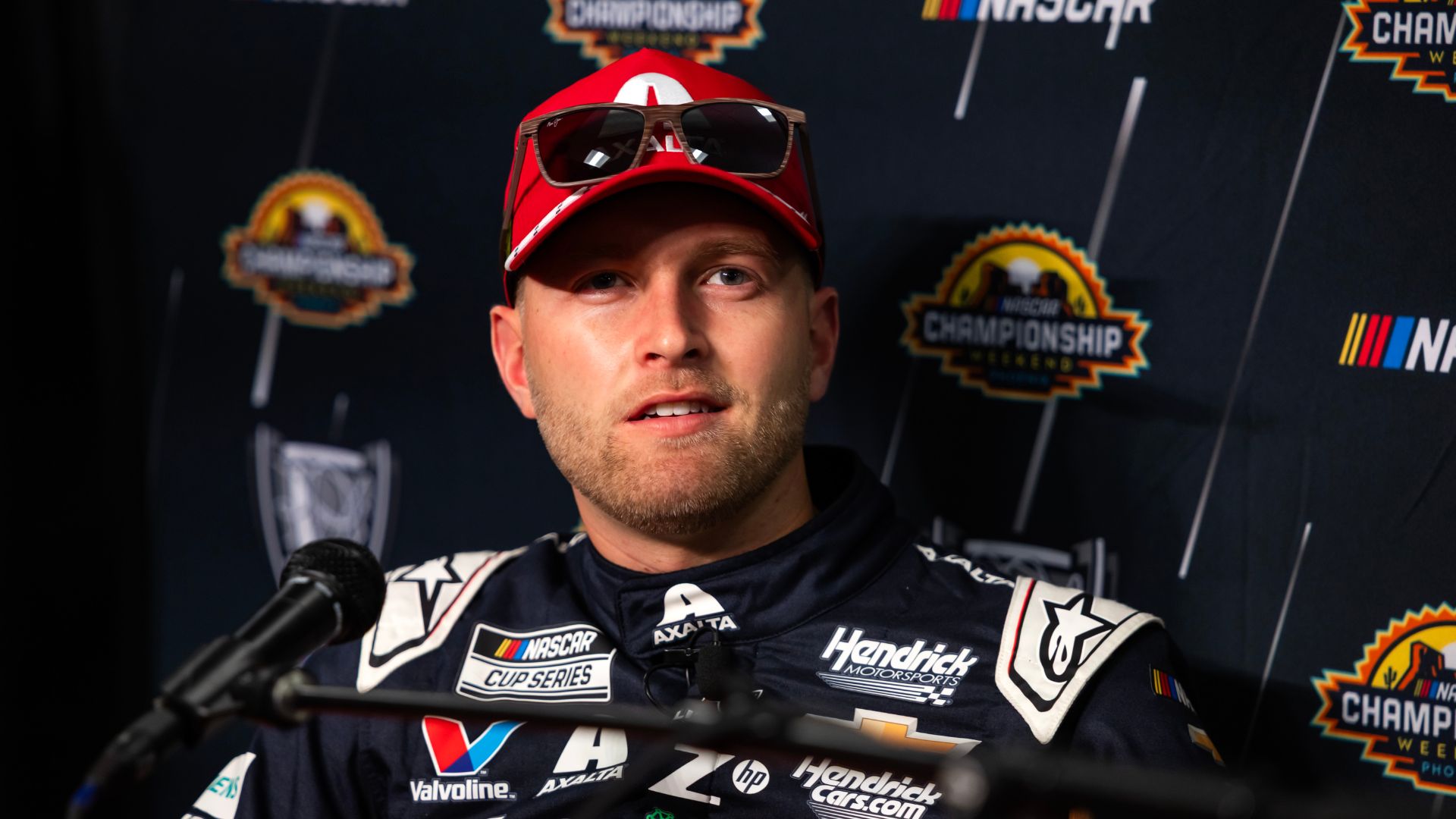 Oct 30, 2025; Avondale, Arizona, USA; NASCAR Cup Series driver William Byron during Championship Four media day at Phoenix Raceway.