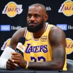 Sep 29, 2025; Los Angeles, CA, USA; Los Angeles Lakers forward LeBron James (23) during media day at UCLA Health Training Center