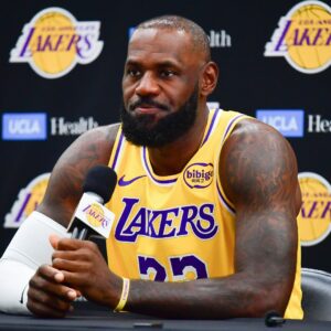 Sep 29, 2025; Los Angeles, CA, USA; Los Angeles Lakers forward LeBron James (23) during media day at UCLA Health Training Center