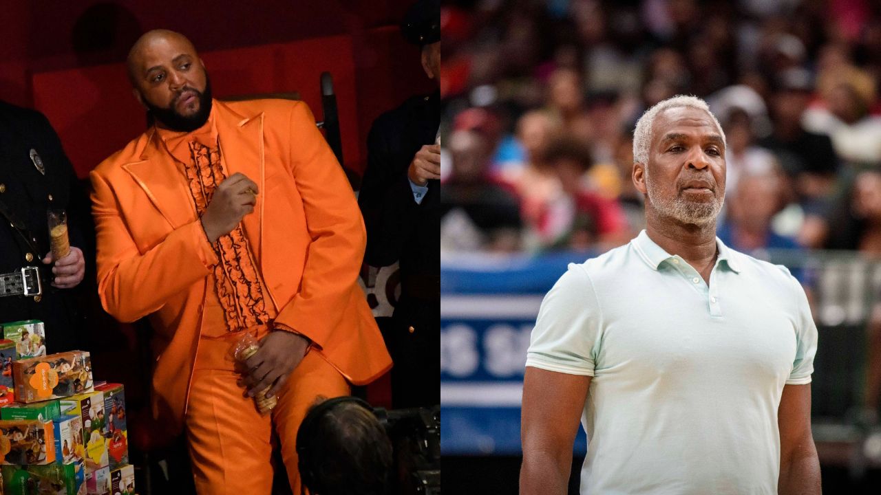 Suge Knight (L), Charles Oakley (R)