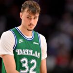 Dallas Mavericks forward Cooper Flagg (32) looks on during the second half against the Oklahoma City Thunder at the American Airlines Center.