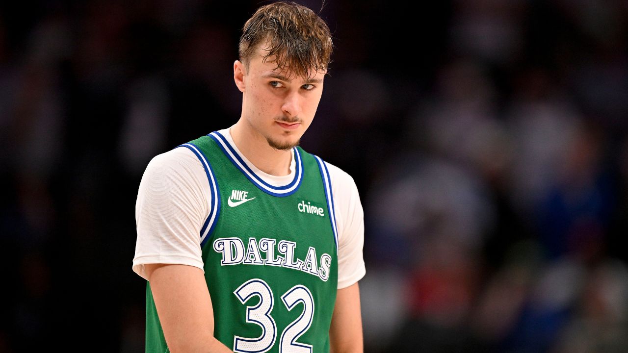Dallas Mavericks forward Cooper Flagg (32) looks on during the second half against the Oklahoma City Thunder at the American Airlines Center.