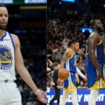 (L) Stephen Curry (R) Draymond Green and Victor Wembanyama