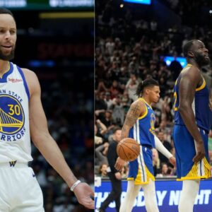 (L) Stephen Curry (R) Draymond Green and Victor Wembanyama