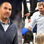 (L) Nico Harrison (R) Dirk Nowitzki