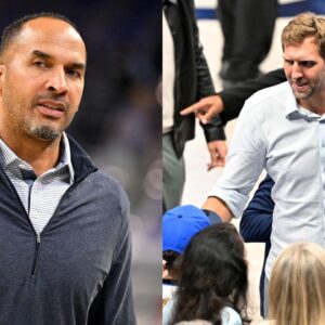 (L) Nico Harrison (R) Dirk Nowitzki