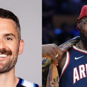 Kevin Love (L), LeBron James (R)