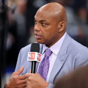 NBA TV analyst Charles Barkley talks on set before game three of the 2024 NBA Finals between the Boston Celtics and the Dallas Mavericks at American Airlines Center.