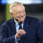 Dallas Cowboys owner Jerry Jones talks before the game against the Arizona Cardinals at AT&T Stadium.