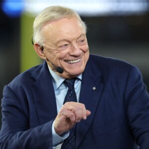 Dallas Cowboys owner Jerry Jones talks before the game against the Arizona Cardinals at AT&T Stadium.