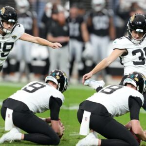 Cam Little kicking the ball vs. the Raiders