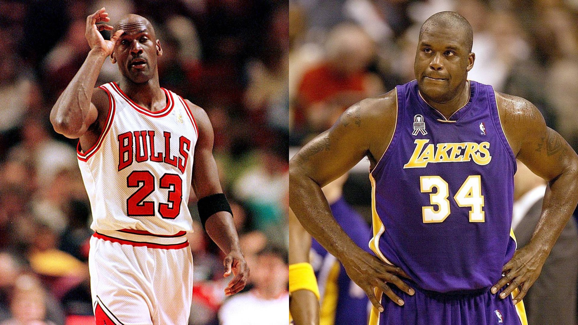 Michael Jordan (L) and Shaquille O'Neal (R)