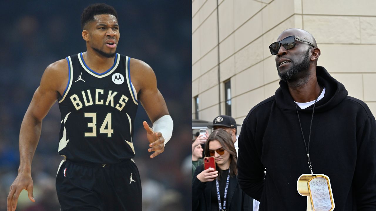 (L) Giannis Antetokounmpo (R) Kevin Garnett