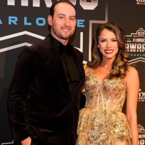 Nov 22, 2024; Charlotte, NC, USA; NASCAR Cup Series driver Chase Briscoe and wife Marissa during the NASCAR Awards Banquet at Charlotte Convention Center.