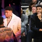 (L) Dwyane Wade and Giannis Antetokounmpo (R) Giannis Antetokounmpo