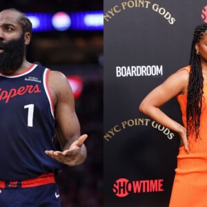 James Harden (L) and Taylor Rooks (R)