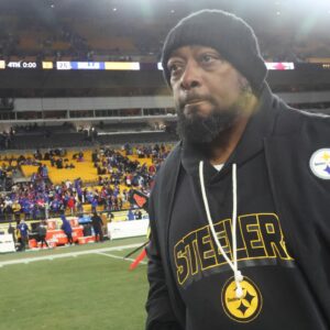 Pittsburgh Steelers head coach Mike Tomlin looks on after the game against the Buffalo Bills at Acrisure Stadium.