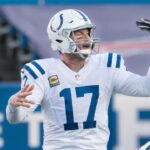 Indianapolis Colts quarterback Philip Rivers (17) makes an adjustment at the line of scrimmage in the third quarter wildcard playoff game against the Buffalo Bills at Bills Stadium.