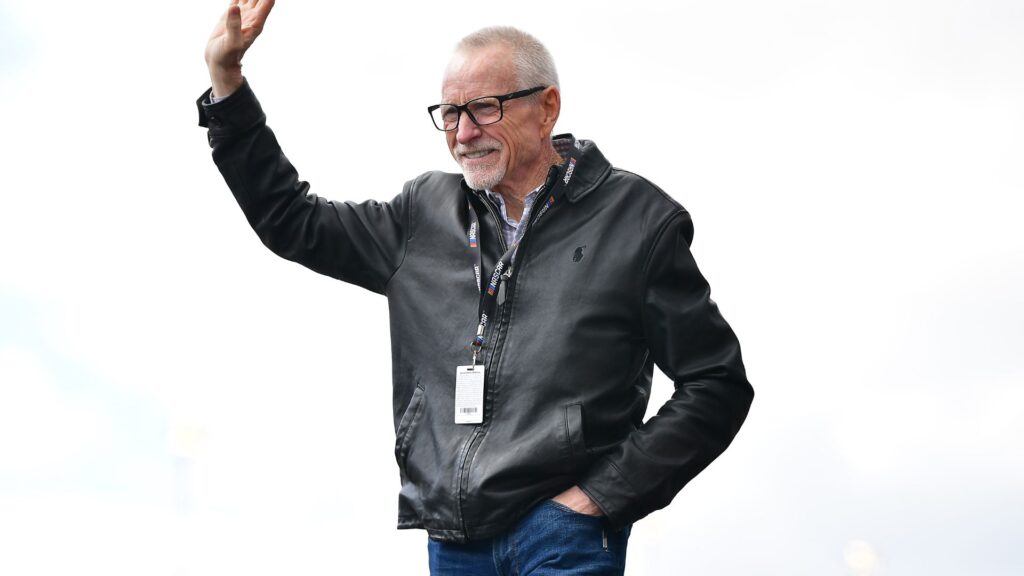 Feb 26, 2023; Fontana, California, USA; Former NASCAR series driver Mark Martin is introduced before the Pala Casino 400 at Auto Club Speedway.