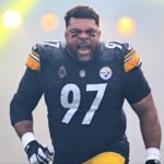 Pittsburgh Steelers defensive tackle Cameron Heyward (97) enters the field before the game against the Indianapolis Colts at Acrisure Stadium.