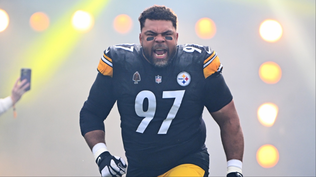 Pittsburgh Steelers defensive tackle Cameron Heyward (97) enters the field before the game against the Indianapolis Colts at Acrisure Stadium.