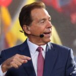 ESPN College GameDay analyst Nick Saban speaks during the live broadcast on the Texas Tech University campus on Nov. 8, 2025 in Lubbock, Texas.