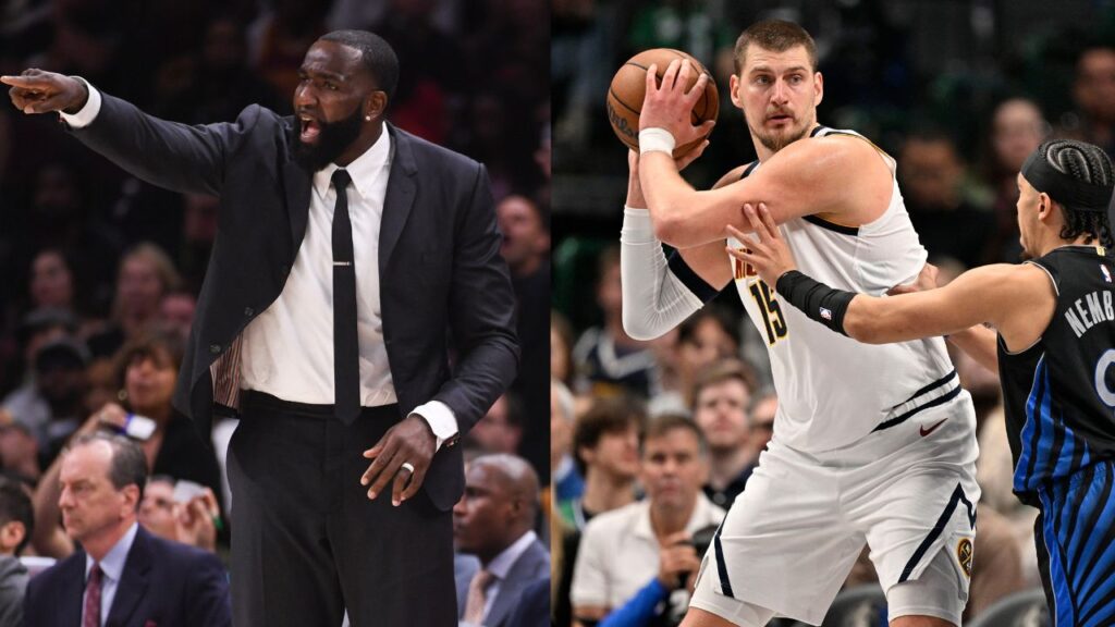 Kendrick Perkins (L), Nikola Jokic (R)