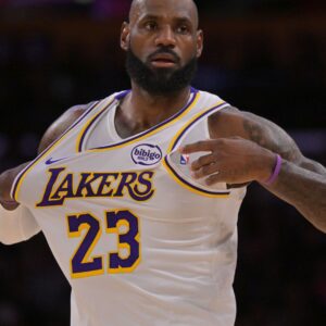 Dec 28, 2025; Los Angeles, California, USA; Los Angeles Lakers forward Lebron James (23) in the first half against the Sacramento Kings at Crypto.com Arena.