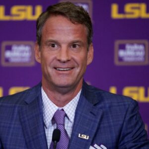 LSU new head coach Lane Kiffin speaks at South Stadium Club at Tiger Stadium.