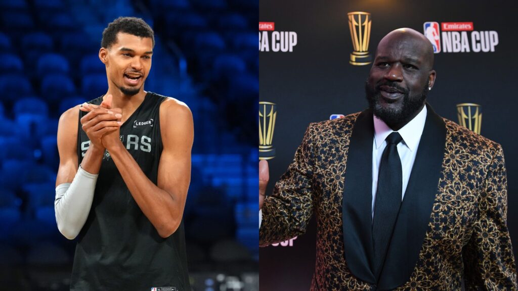 Victor Wembanyama (L) and Shaquille O'Neal (R)