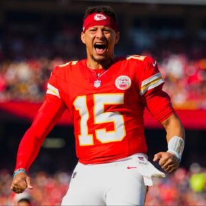 Kansas City Chiefs quarterback Patrick Mahomes (15) gets ready prior to a game against the Indianapolis Colts at GEHA Field at Arrowhead Stadium.