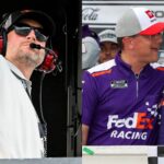 Dale Earnhardt Jr. (L) and Denny Hamlin with Chris Gabehart (R)