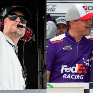 Dale Earnhardt Jr. (L) and Denny Hamlin with Chris Gabehart (R)