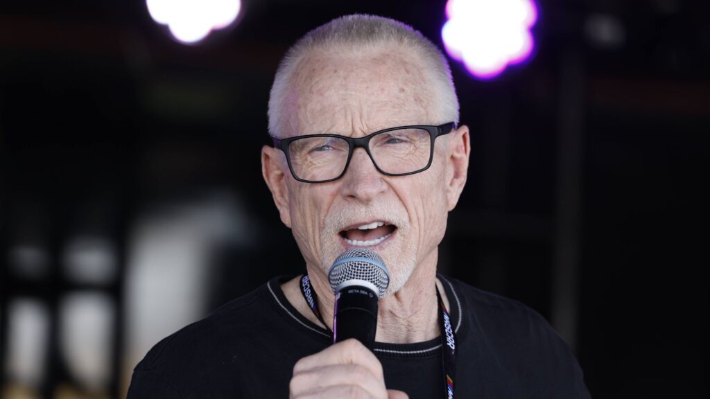 LAS VEGAS, NV - OCTOBER 15: Former NASCAR, Motorsport, USA driver Mark Martin speaks to fans in the Neon Garage before for the NASCAR Cup Series Playoff South Point 400