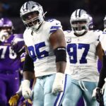 Dallas Cowboys defensive tackle Kenny Clark celebrates after a defensive play