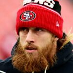 San Francisco 49ers tight end George Kittle (85) warms up before the game against the Cleveland Browns at Huntington Bank Field.