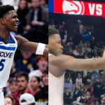 (L) Anthony Edwards (R) Anthony Edwards and Nikola Jokic