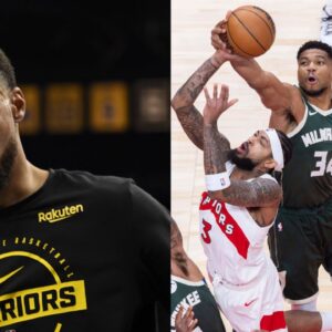 Stephen Curry (L), Giannis Antetokounmpo (R)