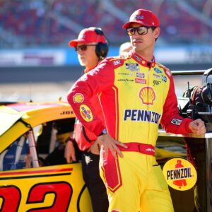 Nov 1, 2025; Avondale, Arizona, USA; NASCAR Cup Series driver Joey Logano (22) during qualifying at Phoenix Raceway.