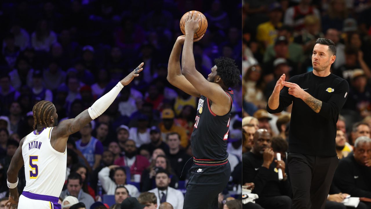 (L) DeAndre Ayton and Joel Embiid (R) JJ Redick