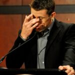 Jan 11, 2017; Huntersville, NC, USA; NASCAR driver Carl Edwards announces his retirement during a press conference at Joe Gibbs Racing headquarters.